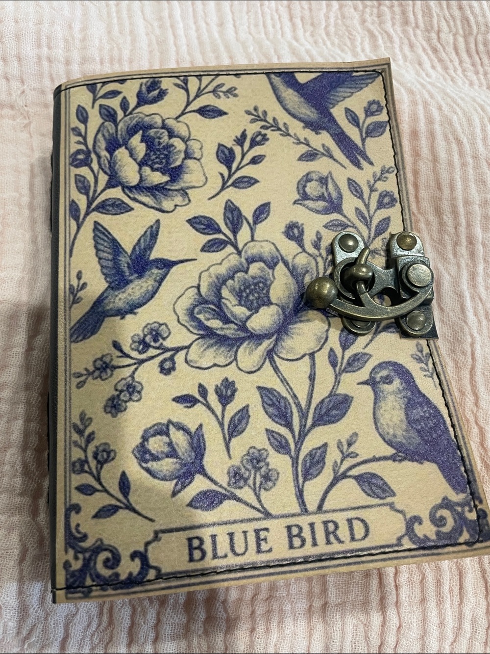 Leather Journal Blue Bird Print